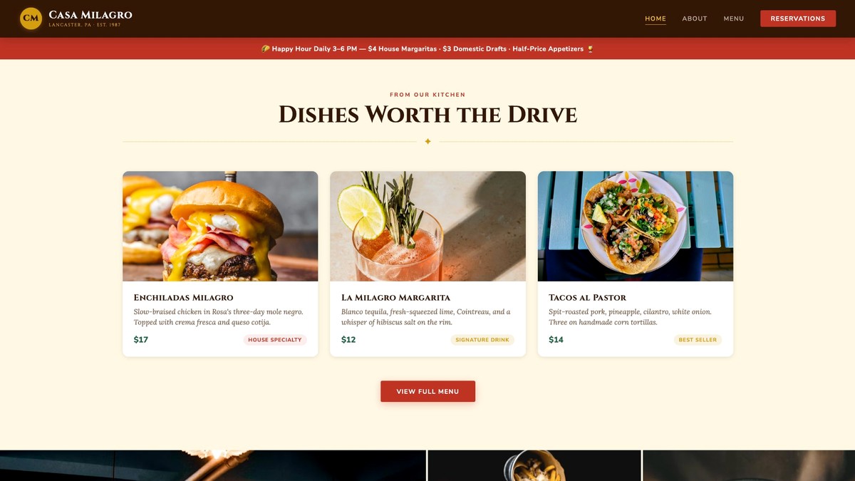 Casa Milagro featured dishes