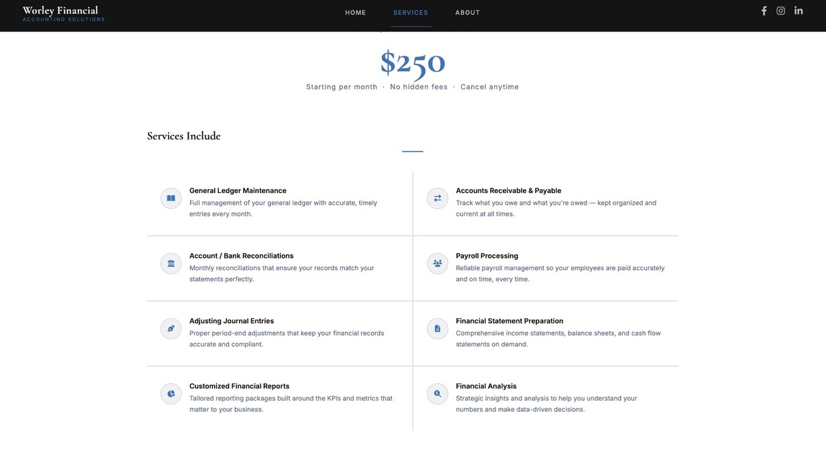 Worley Financial services page